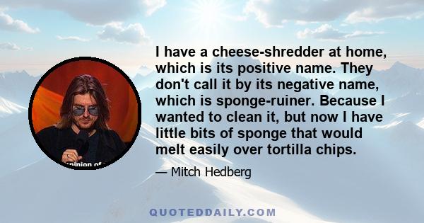 I have a cheese-shredder at home, which is its positive name. They don't call it by its negative name, which is sponge-ruiner. Because I wanted to clean it, but now I have little bits of sponge that would melt easily