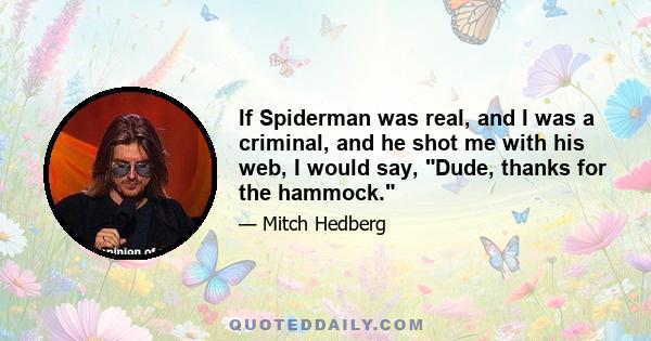 If Spiderman was real, and I was a criminal, and he shot me with his web, I would say, Dude, thanks for the hammock.