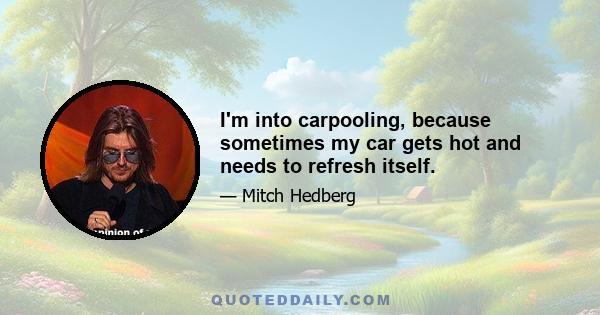 I'm into carpooling, because sometimes my car gets hot and needs to refresh itself.