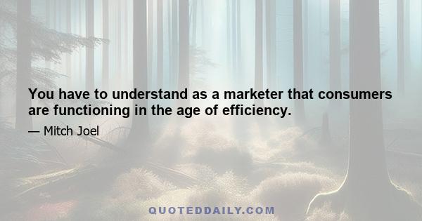 You have to understand as a marketer that consumers are functioning in the age of efficiency.