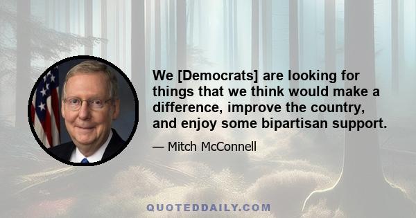 We [Democrats] are looking for things that we think would make a difference, improve the country, and enjoy some bipartisan support.