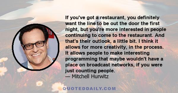 If you've got a restaurant, you definitely want the line to be out the door the first night, but you're more interested in people continuing to come to the restaurant. And that's their outlook, a little bit. I think it