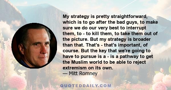 My strategy is pretty straightforward, which is to go after the bad guys, to make sure we do our very best to interrupt them, to - to kill them, to take them out of the picture. But my strategy is broader than that.