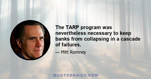 The TARP program was nevertheless necessary to keep banks from collapsing in a cascade of failures.