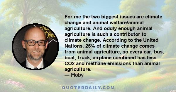 For me the two biggest issues are climate change and animal welfare/animal agriculture. And oddly enough animal agriculture is such a contributor to climate change. According to the United Nations, 25% of climate change 