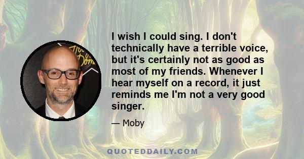 I wish I could sing. I don't technically have a terrible voice, but it's certainly not as good as most of my friends. Whenever I hear myself on a record, it just reminds me I'm not a very good singer.