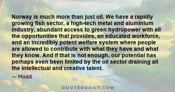 Norway is much more than just oil. We have a rapidly growing fish sector, a high-tech metal and aluminium industry, abundant access to green hydropower with all the opportunities that provides, an educated workforce,