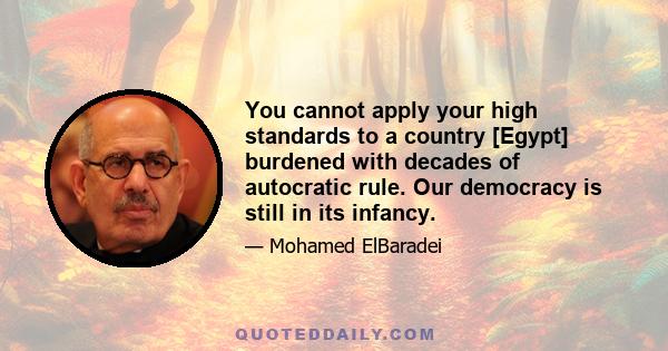 You cannot apply your high standards to a country [Egypt] burdened with decades of autocratic rule. Our democracy is still in its infancy.