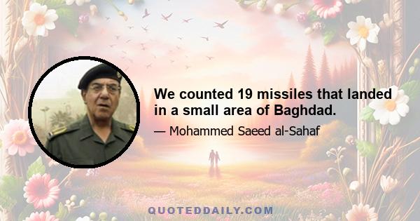 We counted 19 missiles that landed in a small area of Baghdad.