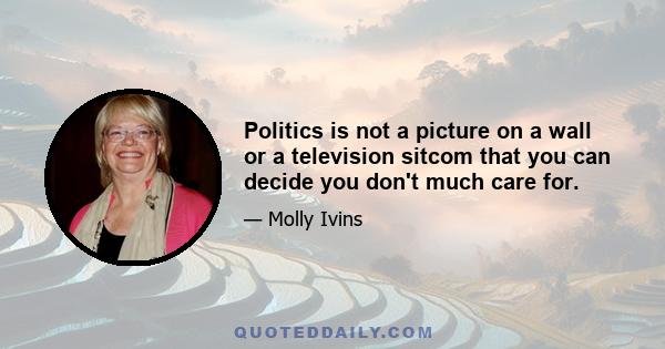 Politics is not a picture on a wall or a television sitcom that you can decide you don't much care for.