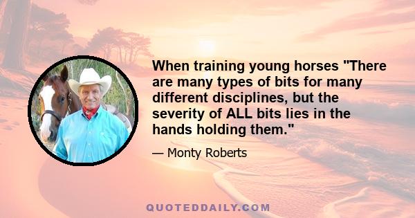 When training young horses There are many types of bits for many different disciplines, but the severity of ALL bits lies in the hands holding them.