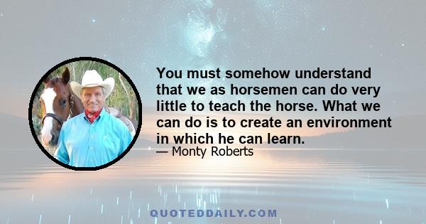 You must somehow understand that we as horsemen can do very little to teach the horse. What we can do is to create an environment in which he can learn.