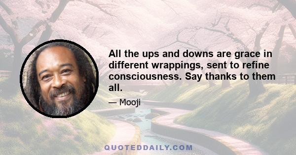 All the ups and downs are grace in different wrappings, sent to refine consciousness. Say thanks to them all.