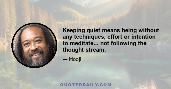 Keeping quiet means being without any techniques, effort or intention to meditate... not following the thought stream.