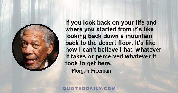 If you look back on your life and where you started from it's like looking back down a mountain back to the desert floor. It's like now I can't believe I had whatever it takes or perceived whatever it took to get here.