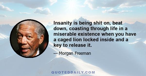 Insanity is being shit on, beat down, coasting through life in a miserable existence when you have a caged lion locked inside and a key to release it.