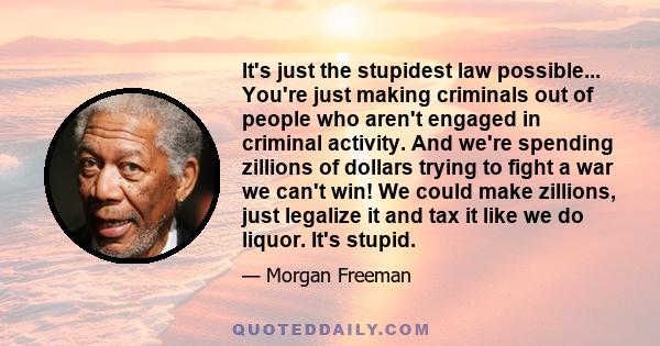 It's just the stupidest law possible... You're just making criminals out of people who aren't engaged in criminal activity. And we're spending zillions of dollars trying to fight a war we can't win! We could make