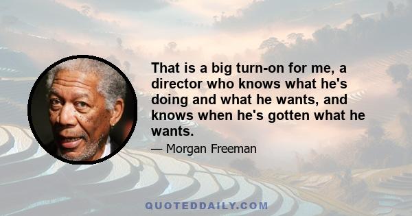 That is a big turn-on for me, a director who knows what he's doing and what he wants, and knows when he's gotten what he wants.