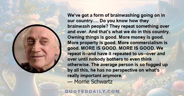 We've got a form of brainwashing going on in our country…. Do you know how they brainwash people? They repeat something over and over. And that's what we do in this country. Owning things is good. More money is good.