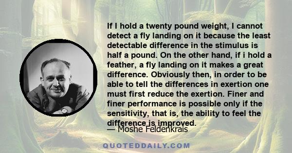 If I hold a twenty pound weight, I cannot detect a fly landing on it because the least detectable difference in the stimulus is half a pound. On the other hand, if i hold a feather, a fly landing on it makes a great