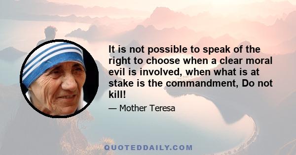 It is not possible to speak of the right to choose when a clear moral evil is involved, when what is at stake is the commandment, Do not kill!