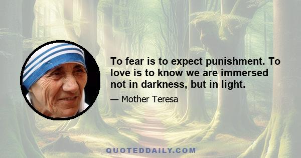 To fear is to expect punishment. To love is to know we are immersed not in darkness, but in light.