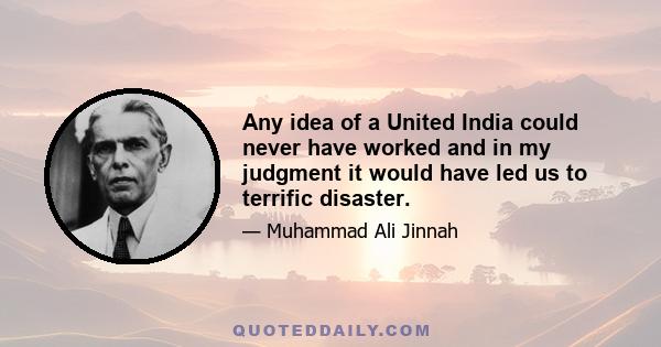 Any idea of a United India could never have worked and in my judgment it would have led us to terrific disaster.