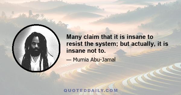 Many claim that it is insane to resist the system; but actually, it is insane not to.