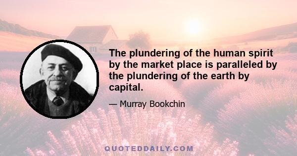 The plundering of the human spirit by the market place is paralleled by the plundering of the earth by capital.