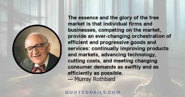 The essence and the glory of the free market is that individual firms and businesses, competing on the market, provide an ever-changing orchestration of efficient and progressive goods and services: continually