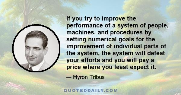 If you try to improve the performance of a system of people, machines, and procedures by setting numerical goals for the improvement of individual parts of the system, the system will defeat your efforts and you will