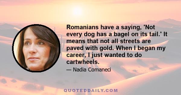 Romanians have a saying, 'Not every dog has a bagel on its tail.' It means that not all streets are paved with gold. When I began my career, I just wanted to do cartwheels.