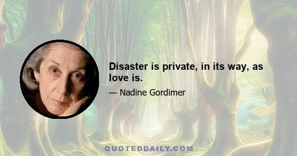 Disaster is private, in its way, as love is.