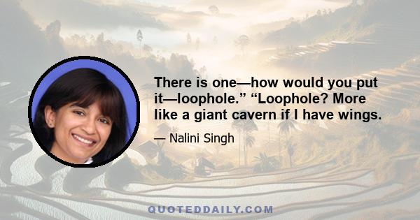 There is one—how would you put it—loophole.” “Loophole? More like a giant cavern if I have wings.