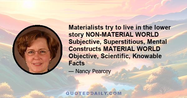 Materialists try to live in the lower story NON-MATERIAL WORLD Subjective, Superstitious, Mental Constructs MATERIAL WORLD Objective, Scientific, Knowable Facts