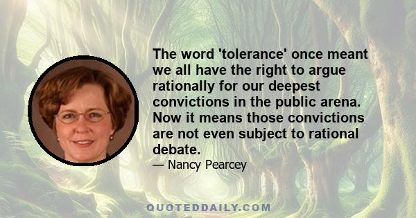 The word 'tolerance' once meant we all have the right to argue rationally for our deepest convictions in the public arena. Now it means those convictions are not even subject to rational debate.