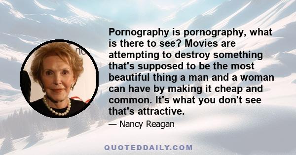 Pornography is pornography, what is there to see? Movies are attempting to destroy something that's supposed to be the most beautiful thing a man and a woman can have by making it cheap and common. It's what you don't