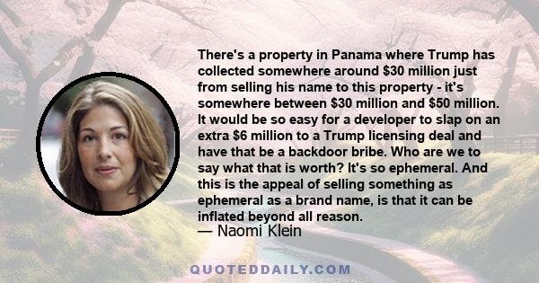 There's a property in Panama where Trump has collected somewhere around $30 million just from selling his name to this property - it's somewhere between $30 million and $50 million. It would be so easy for a developer