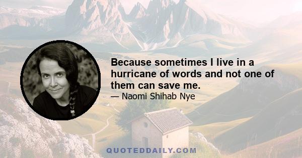 Because sometimes I live in a hurricane of words and not one of them can save me.