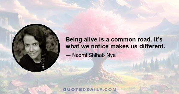 Being alive is a common road. It's what we notice makes us different.