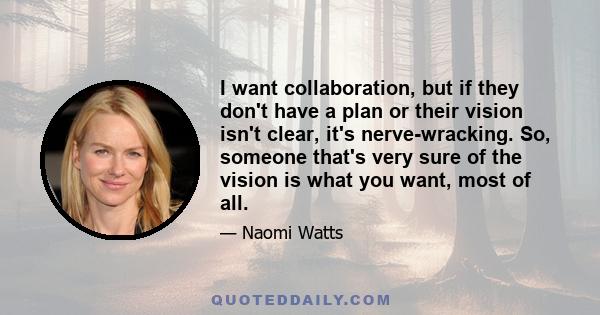 I want collaboration, but if they don't have a plan or their vision isn't clear, it's nerve-wracking. So, someone that's very sure of the vision is what you want, most of all.