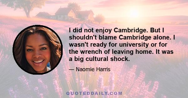 I did not enjoy Cambridge. But I shouldn't blame Cambridge alone. I wasn't ready for university or for the wrench of leaving home. It was a big cultural shock.