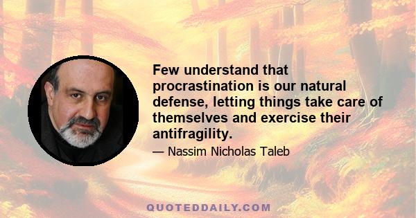 Few understand that procrastination is our natural defense, letting things take care of themselves and exercise their antifragility.