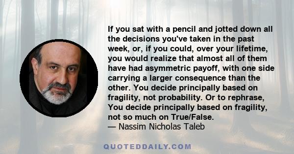 If you sat with a pencil and jotted down all the decisions you've taken in the past week, or, if you could, over your lifetime, you would realize that almost all of them have had asymmetric payoff, with one side