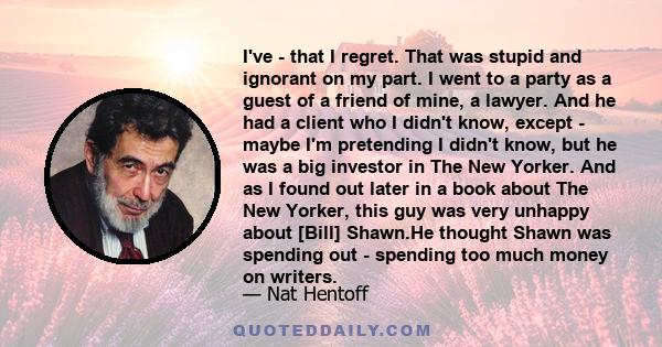 I've - that I regret. That was stupid and ignorant on my part. I went to a party as a guest of a friend of mine, a lawyer. And he had a client who I didn't know, except - maybe I'm pretending I didn't know, but he was a 