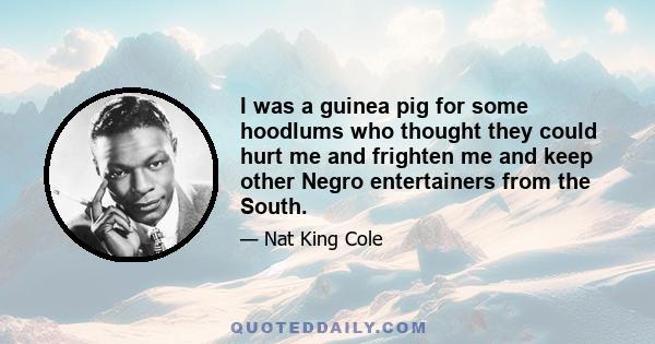 I was a guinea pig for some hoodlums who thought they could hurt me and frighten me and keep other Negro entertainers from the South.