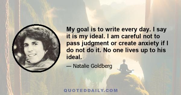 My goal is to write every day. I say it is my ideal. I am careful not to pass judgment or create anxiety if I do not do it. No one lives up to his ideal.