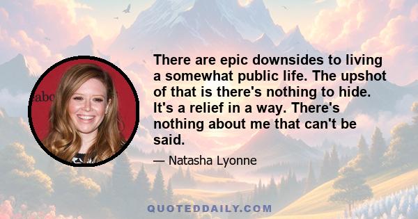 There are epic downsides to living a somewhat public life. The upshot of that is there's nothing to hide. It's a relief in a way. There's nothing about me that can't be said.