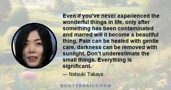 Even if you've never experienced the wonderful things in life, only after something has been contaminated and marred will it become a beautiful thing. Pain can be healed with gentle care, darkness can be removed with