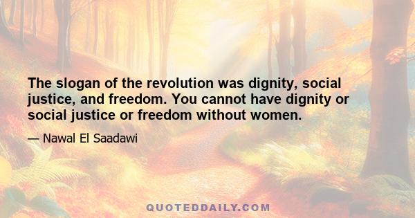 The slogan of the revolution was dignity, social justice, and freedom. You cannot have dignity or social justice or freedom without women.